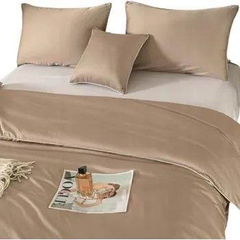 Povlečení BAMBUSOVÉ POVLEČENÍ S LEMEM HLADKÉ PRODYŠNÉ PŘÍRODNÍ 160x200 + 2 POVLEČENÍ NA POLŠTÁŘE