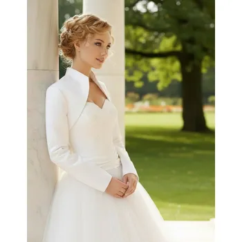 Bolerko Saténové svatební bolerko s dlouhým rukávem - ivory: BF-81 Vybraná velikost: XL