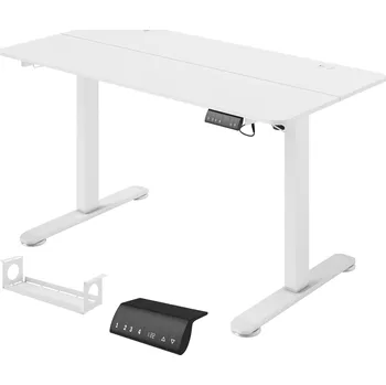 Psací stůl Vinsetto Výškově nastavitelný stůl 140x70cm Elektrický počítačový stůl 4 Paměť Ergonomické sedadlo Stojící stůl Háček proti kolizi Bílý