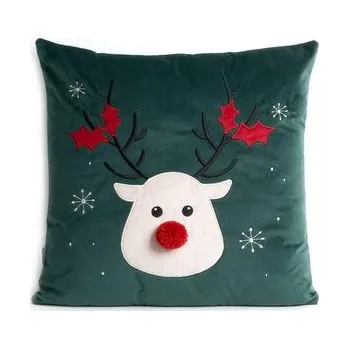 Vánoční polštář s výplní | REINDEER | s bambulí zelený | 45x45 cm | 866253 Homla