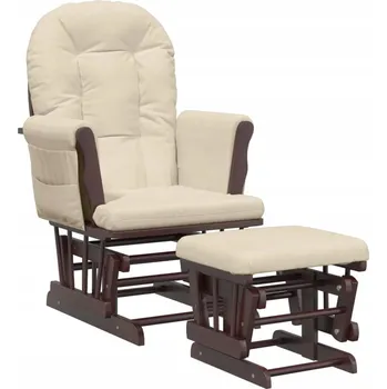 Křeslo Houpací křeslo s podnožkou, krémové, hnědý rám, 70 x 72 x 107 cm