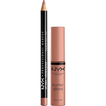 Kosmetická sada NYX PROFESSIONAL MAKEUP Slim Lip Pencil 60 Peekaboo Neutral 1 g + Butter Gloss 14 Madeleine 8 ml