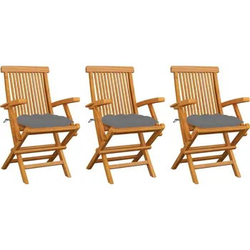 Zahradní židle s šedými poduškami 3 ks masivní teak - 8720286264546