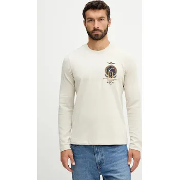 Pánské tričko Bavlněné tričko s dlouhým rukávem Aeronautica Militare TS2467UJ00703 béžová 80X, vel. XXL