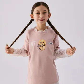 Dětská móda Reserved - Tričko s dlouhými krajkovými rukávy - růžová - 796HT-30X - 796HT-30X-140