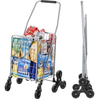 Nákupní vozík , 45l nákupní vozík na schody s otočnými kolečky o 360°, skládací a lehký pro cestování s prádlem, stříbrný