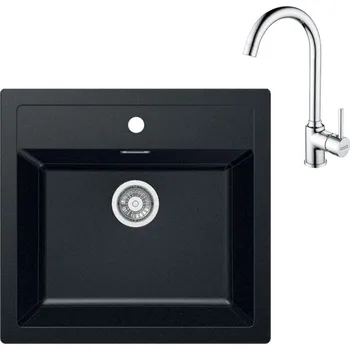 Granitový dřez Franke Sety - Kuchyňský set T102, tectonitový dřez SID 610 a baterie FP 9000.031, černá/chrom 143.0675.710