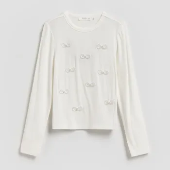 Dívčí tričko Reserved - Tričko s lesklou aplikací - krémová - 839HT-01X - 839HT-01X-152