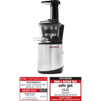 Odšťavňovač Gastroback 40145 Odšťavňovač Slow Juicer Advanced Vital