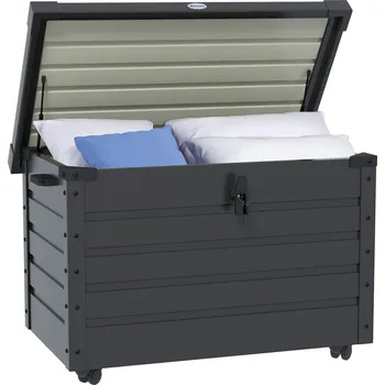 Zahradní úložný box Outsunny Zahradní box Outsunny, úložný box na kolečkách, úložný box se zámkem, rukojeť, zahradní truhla na balkon, terasu 100 x 62 x 65 cm, tmavě šedý