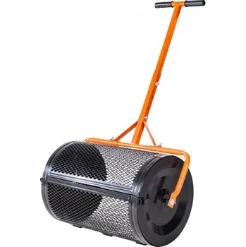 Rozmetadlo Rozmetadlo kompostu , rozmetadlo rašeliny o šířce 24 palců s rukojetí ve tvaru T, nastavitelné ve 3 výškách, práškově lakovaný ocelový zahradní rašelinový válec, vysoce odolné rozmetadlo travních semen pro sázení a setí