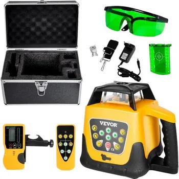 Měřící laser Rotační laserová nivelační sada , zelený paprsek, dosah 500 m, nastavitelný sklon 360 stupňů, samonivelační, flexibilní úhel skenování a vodotěsnost IP54, přesná s pouzdrem na přenášení dálkového ovládání
