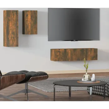 Obývací stěna vidaXL 4dílný set TV skříněk kompozitní dřevo [3078731] Barva: kouřový dub