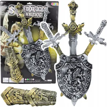 Karnevalový kostým RYTÍŘSKÁ SADA: ŠTÍT, 3 MEČE, CHRÁNIČE – RYTÍŘSKÝ KOSTÝM PRO DĚTI