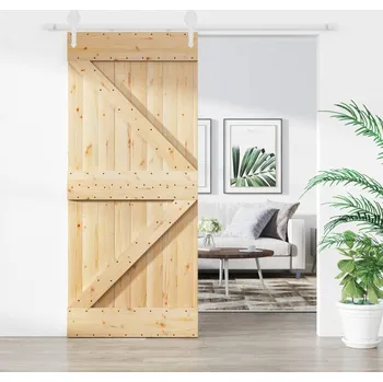 Interiérové dveře Posuvné dveře s kováním 90 x 210 cm masivní borové dřevo - 8721012082694