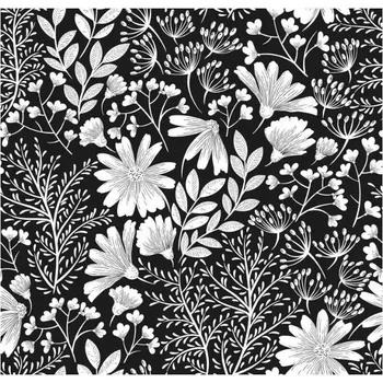Tapeta Tapeta na zeď samolepicí s černobílými květy, voděodolná, 44,5 cm x 3 m