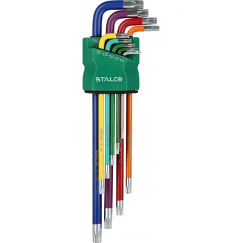 Klíč STALCO Extra dlouhé klíče Torx s otvorem, sada barevných klíčů T10, T15, T20, T25, T27, T30, T40, T45, T50