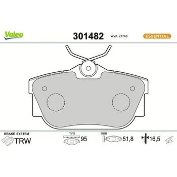 Brzdová destička Sada brzdových destiček, kotoučová brzda VALEO 301482