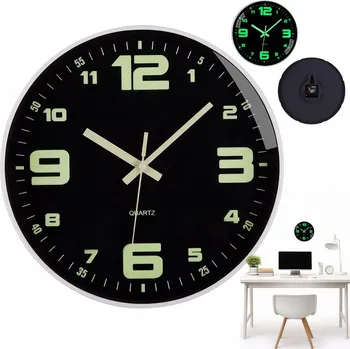 Hodiny VELKÉ NÁSTĚNNÉ HODINY MODERNÍ 30 CM TICHÉ QUARTZOVÉ FLUORESCENČNÍ ZELEŇ