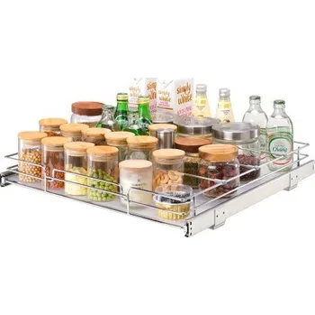 Koupelnový nábytek Výsuvný organizér na skříňky 50,8 cm Š x 53,3 cm H, Odolné výsuvné police do spíže, Chromované ocelové výsuvné zásuvky, Úložný prostor s posuvnými zásuvkami pro domácnost, Do kuchyňské linky, Koupelny, Pod umyvadlo