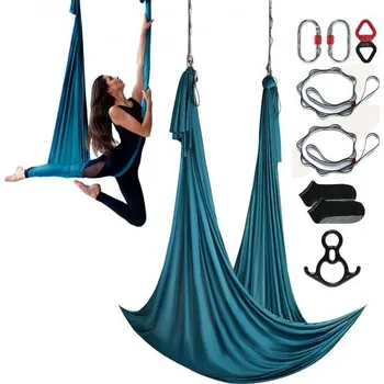 Houpačka na jógu Aerial Silk, 11 yardů, sada houpací sítě na vzdušnou jógu se 100gsm nylonovou tkaninou, kompletní montážní hardware a snadný návod k instalaci, antigravitační létání pro všechny úrovně fitness, kulturistiky, zelená
