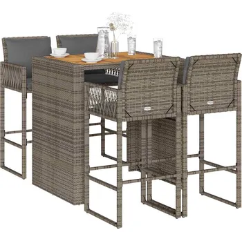 Zahradní sestava zahrada-XL 5dílný zahradní barový set s poduškami šedý polyratan akácie 3328898