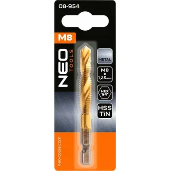 Vrták Závitořezné vrtáky HSS TiN Vrták M8 1,25mm Hex Závitník závitořezné vrtáky NEO