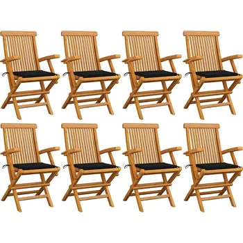 Zahradní sestava Zahradní židle s černými poduškami 8 ks masivní teakové dřevo - 8720286441060