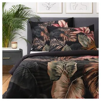 Povlečení Mikrovláknové povlečení FONCE | z mikrovlákna s černými listy | 220x200 + 2*70x80 cm | 825502