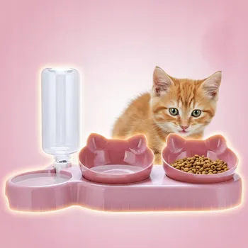 Miska pro psa SADA DVOJITÉ MISKY PRO KOČKY PSA + AUTOMATICKÉ PÍTKO RŮŽOVÁ PRO MAZLÍČKA