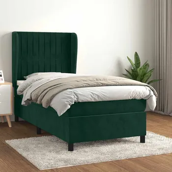 Postel vidaXL Box spring postel s matrací 80 x 200 cm samet [3129297] Barva: Tmavě zelená