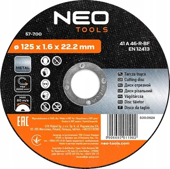 Řezný kotouč Řezný kotouč na kov 125 x 1,6 x 22,2 mm, 41 A 46-R-BF NEO TOOLS