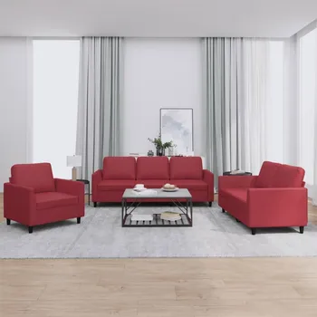 Pohovka 3dílná sedací souprava s poduškami vínová umělá kůže - 8721012067103