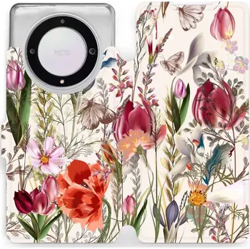 Pouzdro na mobilní telefon Flipové pouzdro Mobiwear - Honor Magic5 Lite 5G - MP01S Rozkvetlá louka (Knížkové flip pouzdro, obal, kryt na mobil Honor Magic5 Lite 5G - MP01S Rozkvetlá louka, materiál Umělá kůže + TPU - ochrana 360°, stojánek, silikonová vanička, magnetické zavírání)