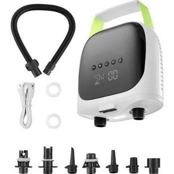 Paddleboard Nafukovací pumpa na paddleboard , 20PSI, vysokotlaká, dobíjecí bateriová, dvoustupňová elektrická pumpa na SUP s automatickým vypnutím a funkcí vyfukování, ideální pro nafukovací paddleboard, stan a matraci