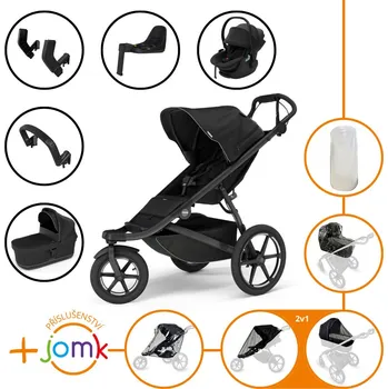 Kočárek Set 11v1 Thule Urban Glide 3 Black s magnetickou sponou + madlo + korbička Black + příslušenství JOMK + autosedačka Thule Maple Black s ISOFIX základnou Thule Alfi a adaptéry