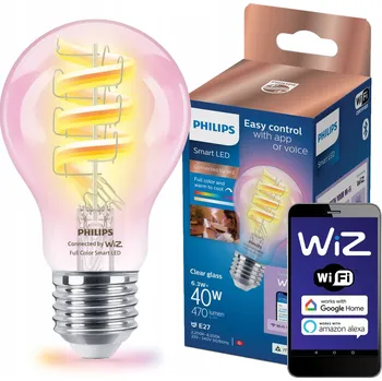 Žárovka LED žárovka E27 PHILIPS Smart Filament, barevné světlo, 6,3W (ekvivalent 40W), 470lm