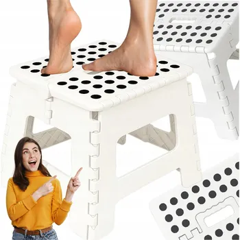 Stolička SKLÁDACÍ STOLIČKA TABURET PROTISKLUZOVÁ BÍLÁ 150KG 22CM MONTESSA