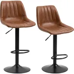 HOMCOM Sada 2 barových židlí Výškově nastavitelná pultová stolička imitace kůže Bistro stolička s kroužkem na nohy ocelová hnědá do kuchyně a baru | Aosom.de