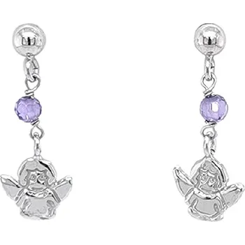 Náušnice Zlaté dětské náušnice s andílkem a ametystem