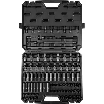 Klíč Sada rázových nástrčných klíčů 3/8", 90dílná sada nástrčných klíčů SAE 1/4"-3/4" a metrické 6-19 mm, 6hranná Cr-Mo legovaná ocel pro opravy automobilů, včetně prodlužovacích tyčí, adaptéru univerzálního kloubu, úložného pouzdra na zámek