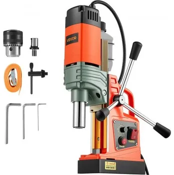 Vrtačka Magnetická vrtačka , 1350 W, průměr vrtání 50 mm, přenosná magnetická vrtačka s výkonem 12500 N, nastavitelná rychlost 0–800 ot./min, se stopkou Weldon, pro kovové povrchy, průmysl a domácí vylepšení