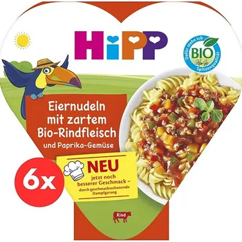 HiPP BIO Vaječné nudle se zeleninou a paprikou a jemným hov. masem 6× 250 g