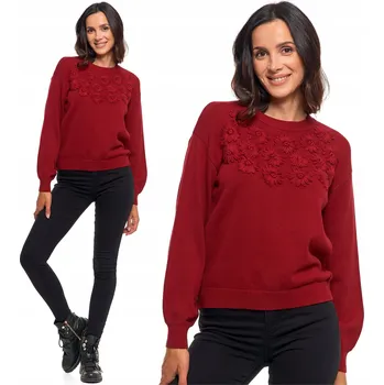 Dámský svetr DÁMSKÝ SVETR PLUS SIZE 100% BAVLNA MORAJ STYLOVÝ ČERVENÝ TEPLÝ 3XL