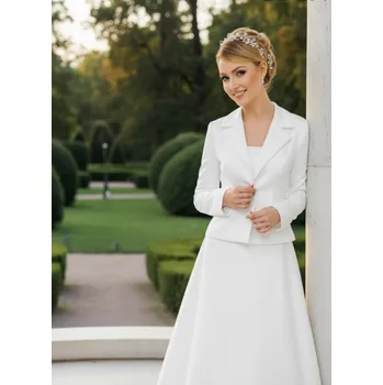 Bolerko Saténové svatební sako bílé BF-157 Vybraná velikost: XXL