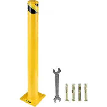 Plotový sloupek Bezpečnostní sloupek 122 cm x 14 cm, bezpečnostní svodidlo, vnější průměr 14 cm, výška 122 cm, žlutá práškově lakovaná ocelová trubka, se 4 kotevními šrouby, pro oblasti citlivé na dopravu