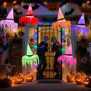 Party dekorace Klobouky čarodějnic svítící LED dekorace na Halloween vícebarevné 6 Ks