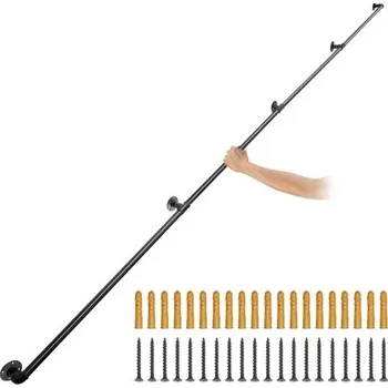 Madlo do koupelny Madlo na schody z trubky, 396,2 cm, nosnost 199,6 kg, madlo z uhlíkové oceli, průmyslové madlo s nástěnnou montáží, zaoblené rohové nástěnné madlo pro vnitřní i venkovní použití