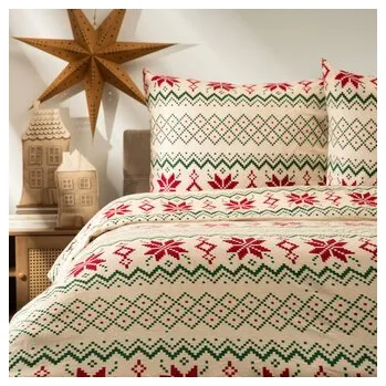 Vánoční povlečení 100% bavlna WINTEY | flanel se slavnostním vzorem | 220x200 + 2*70x80 cm | 700538