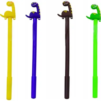 Propiska s dinosaurem, víčko, černá náplň, mix barev (hnědá, žlutá), 0.5 mm